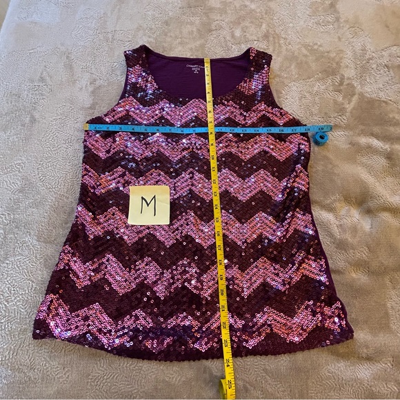 Coldwater Creek plum purple sequins chevron pattern cotton tank Size M - Picture 9 of 9